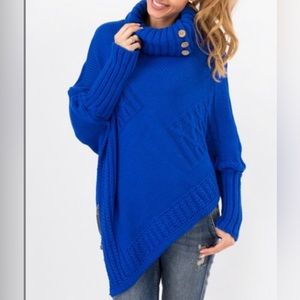 Makadamia royal blue dolman poncho asymmetrical sweater